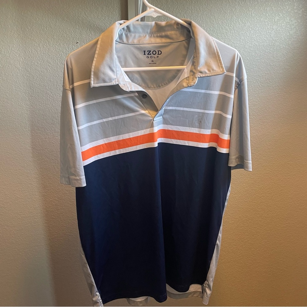 Izod Blue and Gray Polo Shirt with Modern Color-Block Design